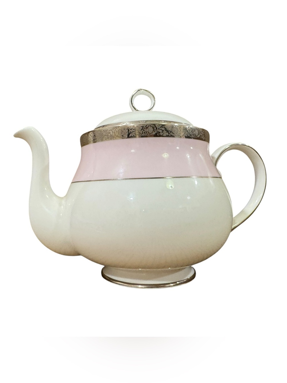 Mary Kay Pink and White Porcelain Teapot with Silver Band- 40th Anniversary